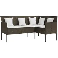 vidaXL Loungebank met kussens L-vormig poly rattan bruin