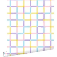 ESTAhome behang geblokt motief paars, geel, roze en blauw - 50 x 900 cm - 132056