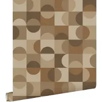 ESTAhome behang cirkels in Bauhaus stijl beige en bruin - 50 x 900 cm - 131239