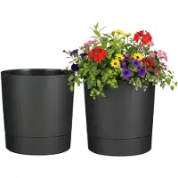 Mica Decorations Bloempot Coco - 2x - met onderschaal - antraciet - H19 x D18 cm - kunststof - buiten