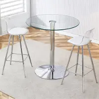 STILVORA Bartafelset 89 Cm - Ronde Glazen Tafel Met 2 Barkrukken - Voor Keuken, Bar En Lounge - Metaal Transparant