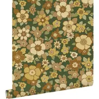 ESTAhome behang retro bloemen donkergroen en geel - 50 x 900 cm - 131528