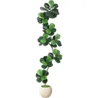 Happiq Kunstmatige Fiddle Leaf Fig Tree - Voor thuis of op kantoor - Decoratief en onderhoudsvriendelijk - Grote faux Ficus met witte plantenbak - Groen-210cm