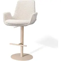 Nolon Niva-Eef Draaibare Tulp Barkruk Bouclé Beige - Verstelbaar - Beige Onderstel - Comfortabel - Armleuning - Stoffen