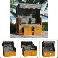 The Living Store Lounge Poly Rattan Strandstoel - 115x55x133/151/156 cm - Zwart/Grijs/Wit