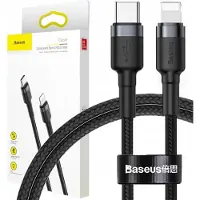 Baseus - Cafule - Kabel duurzame nylon kabel USB Type C PD / Lightning 18W QC3.0 1m zwart-grijs - (CATLKLF-G1)
