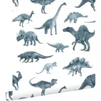 ESTAhome behang dinosaurussen donkerblauw - 50 x 900 cm - 131201
