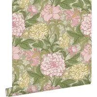 ESTAhome behang vintage bloemen paars, groen en geel - 50 x 900 cm - 131848