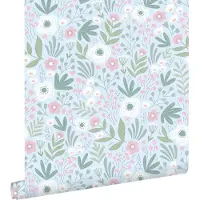 ESTAhome behang bloemetjes groen en roze - 50 x 900 cm - 131066