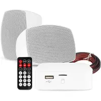 Power Dynamics set van 2 waterdichte buiten speakers met Bluetooth versterker - Wit
