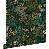 ESTAhome behang bomen en bloemen blauwgroen en geel - 50 x 900 cm - 131190