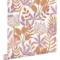 ESTAhome behang bladeren lila paars en oranje - 50 x 900 cm - 131492