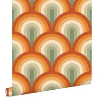 ESTAhome behang art deco bogen groen en oranje - 50 x 900 cm - 131773
