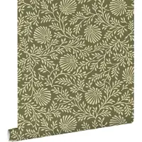 ESTAhome behang vintage bloemen olijfgroen - 50 x 900 cm - 131514
