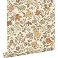 ESTAhome behang bloemetjes groen, geel, paars en terracotta - 50 x 900 cm - 131325