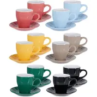 Excellent houseware Koffie kopjes met schotel - set van 12x - kleurenmix - 240 ml - koffiekopjes - keramiek