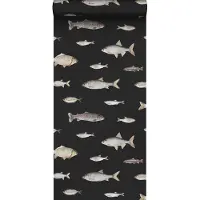 ESTAhome behang vissen zwart en grijs - 50 x 900 cm - 139365