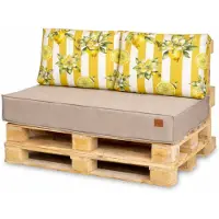 Blomster - Palletkussens 120x80 cm - Beige met citroenmotief gestreept - 3-delige set - Zitkussen en rugkussens voor tuin en balkon