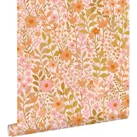 ESTAhome behang bloemetjes roze, olijfgroen en oranje - 50 x 900 cm - 131941