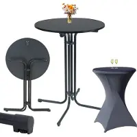 TRUTZHOLM Set klapbare bartafel Ø 80 cm in antraciet & hoes afwasbaar non-iron in antraciet voor bistrotafel