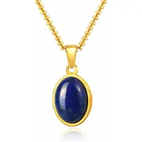 Mendes Goudkleurige Heren Ketting met Ovale Donkerblauwe Edelsteen Hanger