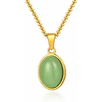 Mendes Goudkleurige Heren Ketting met Ovale Groene Edelsteen Hanger