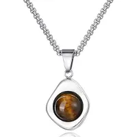 Mendes Zilverkleurige Heren Ketting met Ronde Tijgeroog Hanger