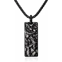 Mendes Zwarte Heren Ketting met Rechthoekige Hamerslag Hanger