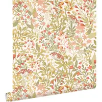 ESTAhome behang veldbloemen groen, roze en okergeel - 50 x 900 cm - 131349
