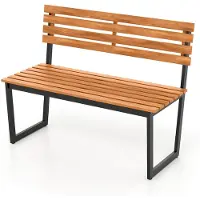 KOMFOTTEU 2-zits tuinbank, zitbank van acaciahout met metalen frame, balkonbank met lattenbodem en schuine rugleuning, houten bank tot 360 kg voor tuin, balkon