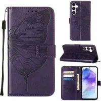 Mobigear Telefoonhoesje geschikt voor Samsung Galaxy A55 Hoesje | Butterfly Bookcase Portemonnee | Pasjeshouder voor 3 Pasjes | Telefoonhoesje voor Pinpas / OV Kaart / Rijbewijs - Paars