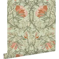 ESTAhome behang vintage bloemen in art nouveau stijl groen en terracotta - 50 x 900 cm - 131852