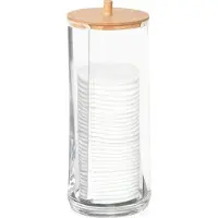 Eleganza wattenschijfjes container 7x19 cm bamboe/transparant