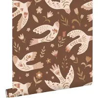 ESTAhome behang bloemen en vogels bruin - 50 x 900 cm - 131755