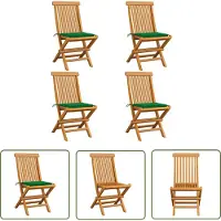 The Living Store Tuinstoel Hout - Inklapbaar - 47x60x89cm - Groen kussen