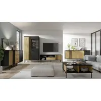 Meublorama IZO Design Meubelset - Vitrinekast + Buffetten + Salontafel + TV-meubel - Onyx Zwart & Licht Eiken