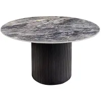 Meublorama Eettafel LUMEA – Rond 120 cm – Donkergrijs marmer effect – Brede centrale voet – Hedendaagse stijl