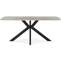 Meublorama Eettafel ARVENA – 180x90 cm – Kleur gemarmerd beige steen – Steeneffect blad – Elegant en modern ontwerp