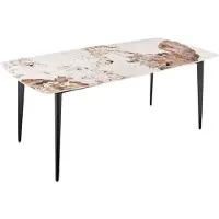 Meublorama Eettafel HEXA - Keramiek met steenlook en zwart metaal - 160 cm - Hedendaagse stijl