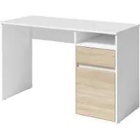 Meublorama Bureau BILOU wit met lade en lichte eiken deur - Compact en helder voor kinderen