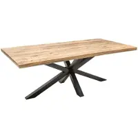 Meublorama Tafel SOLARA 160 cm – Blad van gelakt mangohout en structuur van zwart metaal – Industrieel design en unieke charme