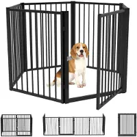 PawHut puppyrent - staal - 76 cm hoog - 6-delig - met deur - zwart