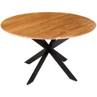 Meublorama Eettafel SOLARA 130 cm – Rond blad van massief acaciahout en zwarte metalen poten – Industrieel chic stijl