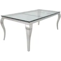 Meublorama Eettafel VELENA - Rechthoekig 200 cm - Gehard glas en zilverkleurig staal - Barokke chic stijl