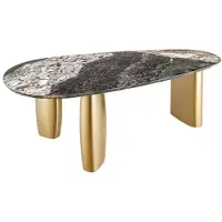 Meublorama Eettafel NERA - Ovaal 200 cm - Grijs marmeren blad - Gouden metalen poten - Chique stijl