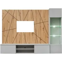 Meublorama Composition murale IXAR géométrique – TV-meubel + hangende vitrine + decoratieve panelen