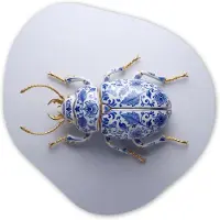 MuchoWow Organische wanddecoratie 40x40 cm - Organisch schilderij Kever - Delfts - Blauw - Goud - Muurdecoratie woonkamer - Kamer decoratie - Schilderijen - Muurcirkel aesthetic