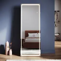 Sonni : Rechthoekige make-up spiegel, 160 x 60 x 3,5 cm, wit, met LED-verlichting en stopcontact, geschikt voor wandmontage