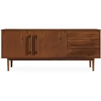 Idimex Dressoir TECCA met 2 deuren en 3 laden, kastanjekleur - ladekast van massief hout, verstelbare plank, woonkamermeubels in mid-century sfeer
