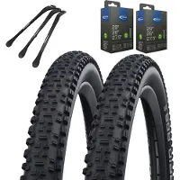 MSZweirad 2-delige Set Schwalbe Fietsbanden Rapid Rob van 29 inch x 2,10 (54-622) buitenband + Auto/Schrader ventiel binnenband en 3 metalen bandenlichters voor eenvoudige wisseling van banden